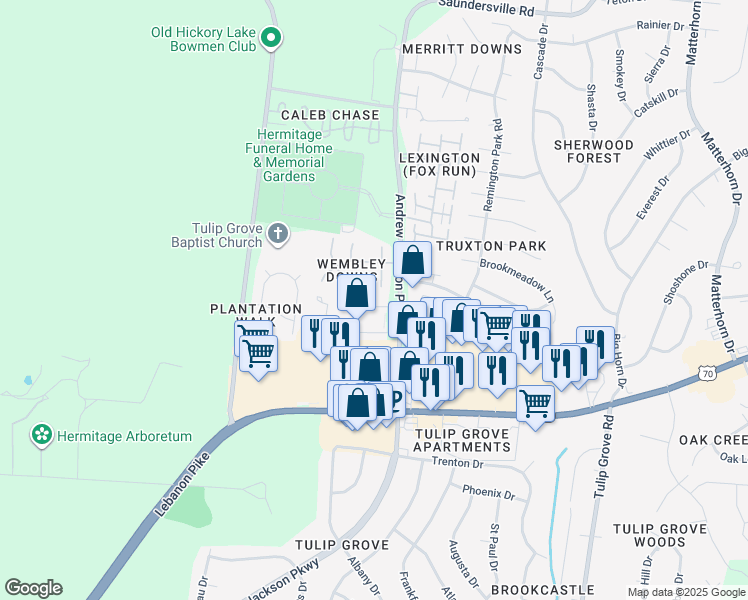 map of restaurants, bars, coffee shops, grocery stores, and more near 108 General Jackson Lane in Nashville