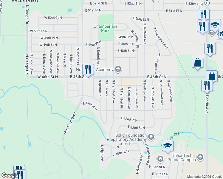 map of restaurants, bars, coffee shops, grocery stores, and more near 4514 North Frankfort Avenue in Tulsa