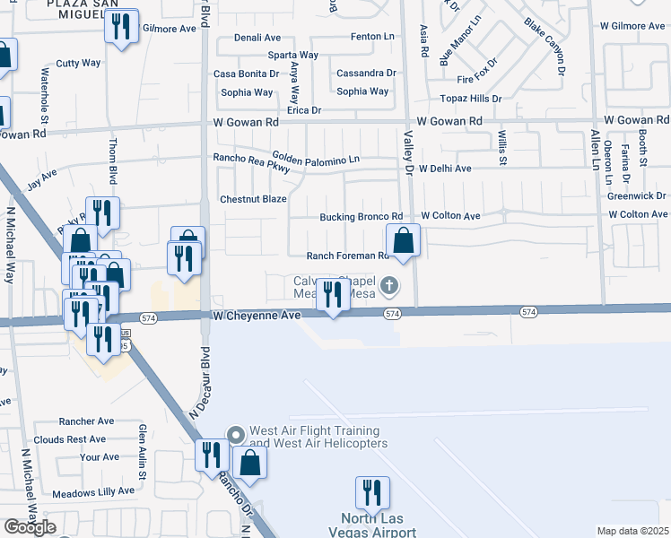 map of restaurants, bars, coffee shops, grocery stores, and more near 4436 Cave Lake Avenue in North Las Vegas