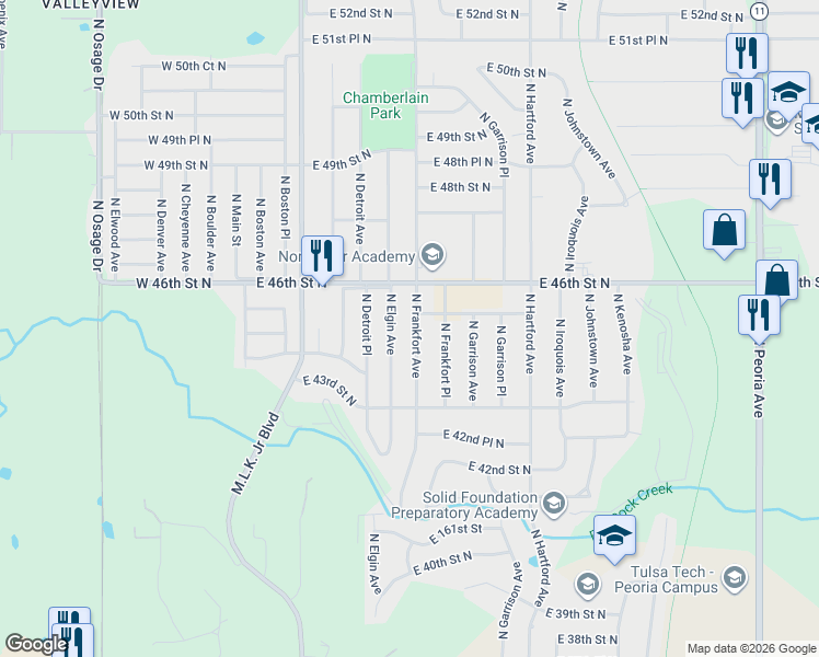 map of restaurants, bars, coffee shops, grocery stores, and more near 4514 North Frankfort Avenue in Tulsa
