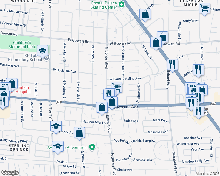 map of restaurants, bars, coffee shops, grocery stores, and more near 3308 North Heatherdale Court in Las Vegas