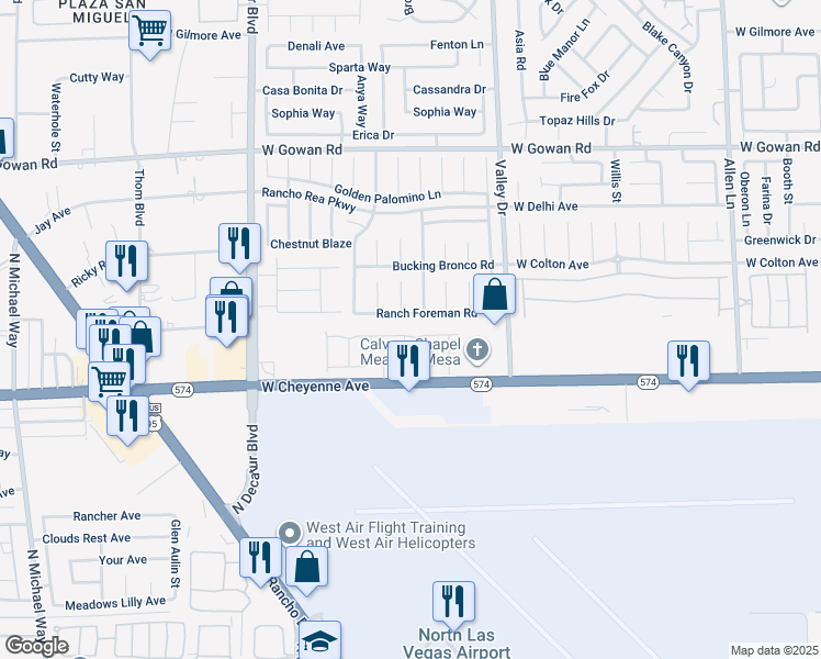 map of restaurants, bars, coffee shops, grocery stores, and more near 4436 Cave Lake Avenue in North Las Vegas