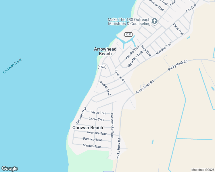 map of restaurants, bars, coffee shops, grocery stores, and more near 111 Potawatomi Trail in Edenton