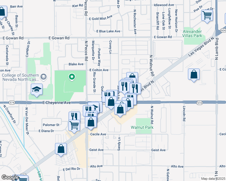 map of restaurants, bars, coffee shops, grocery stores, and more near 3274 Covey Ln in Las Vegas