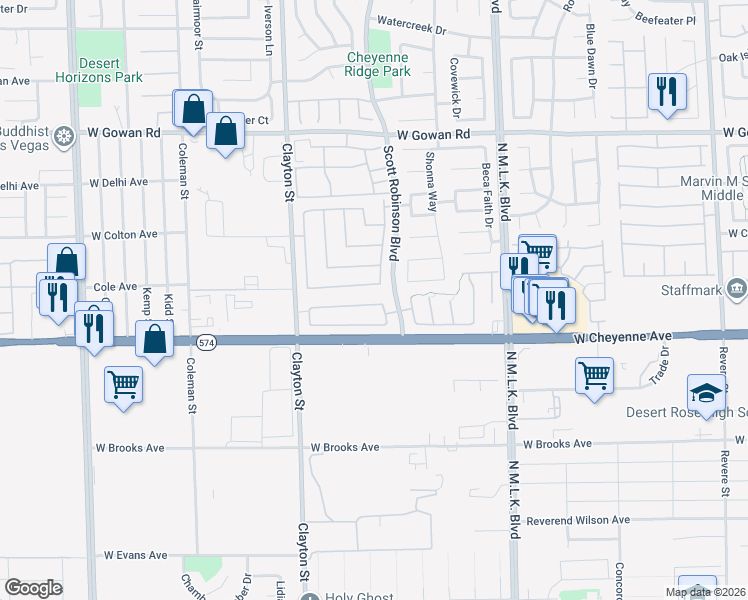 map of restaurants, bars, coffee shops, grocery stores, and more near 1816 Soto Lane in North Las Vegas