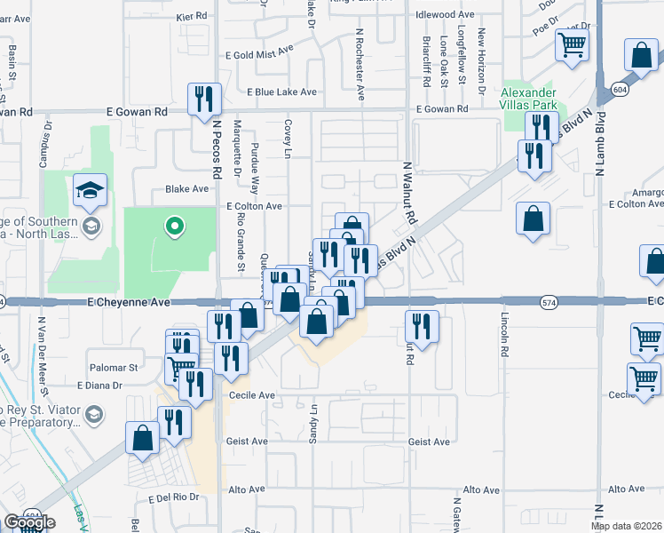 map of restaurants, bars, coffee shops, grocery stores, and more near 3287 Las Vegas Boulevard North in Las Vegas