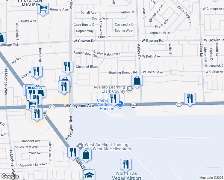 map of restaurants, bars, coffee shops, grocery stores, and more near 3232 Lunar Crater Street in North Las Vegas