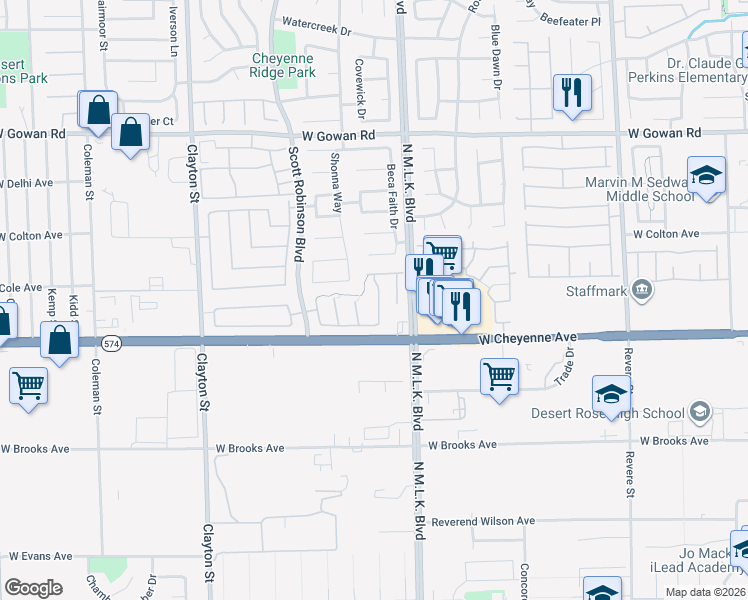map of restaurants, bars, coffee shops, grocery stores, and more near 3237 Aiken Way in North Las Vegas