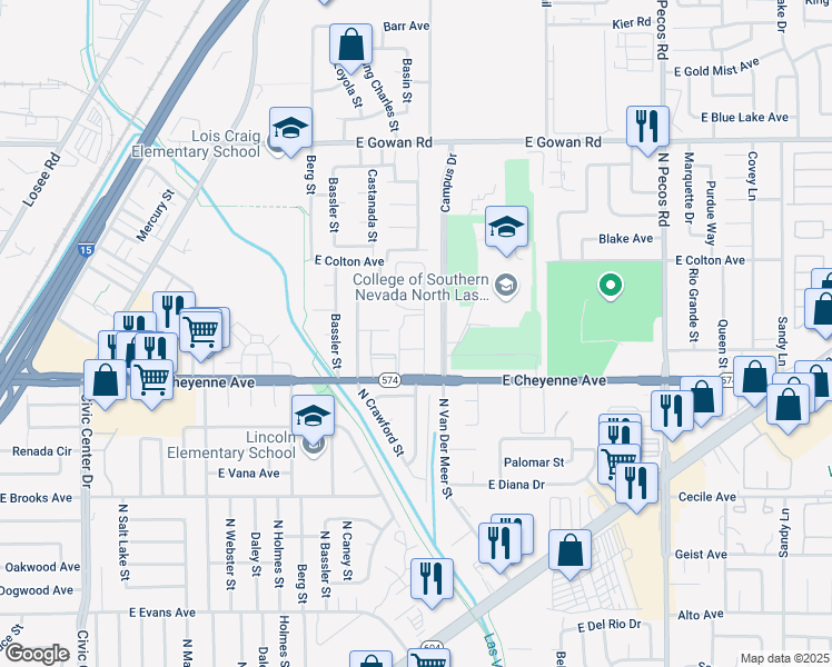 map of restaurants, bars, coffee shops, grocery stores, and more near 2856 East Cheyenne Avenue in North Las Vegas