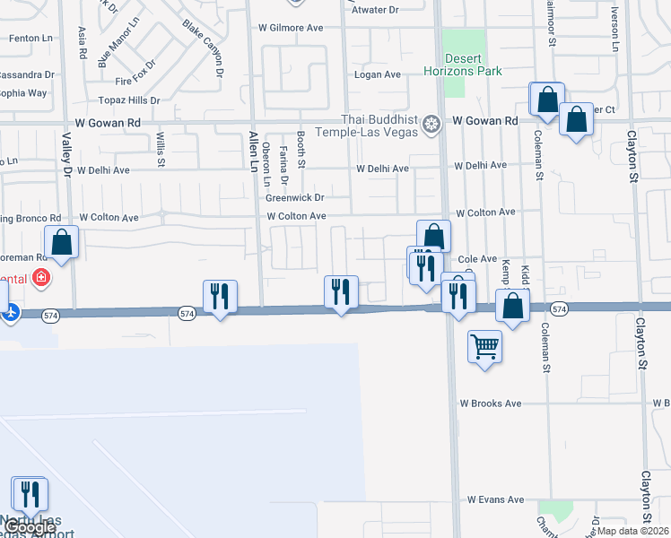 map of restaurants, bars, coffee shops, grocery stores, and more near 3272 Cheyenne Gardens Way in North Las Vegas