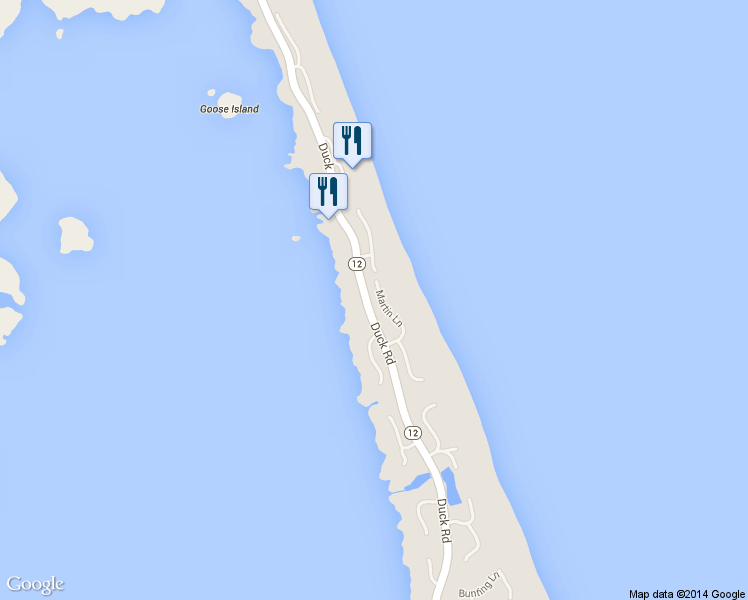 map of restaurants, bars, coffee shops, grocery stores, and more near 133 Martin Ln in Kitty Hawk