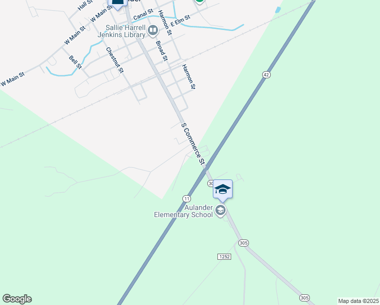 map of restaurants, bars, coffee shops, grocery stores, and more near Mia Barnes Road in Aulander
