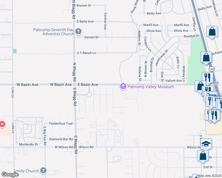 map of restaurants, bars, coffee shops, grocery stores, and more near 51 White Burch Lane in Pahrump
