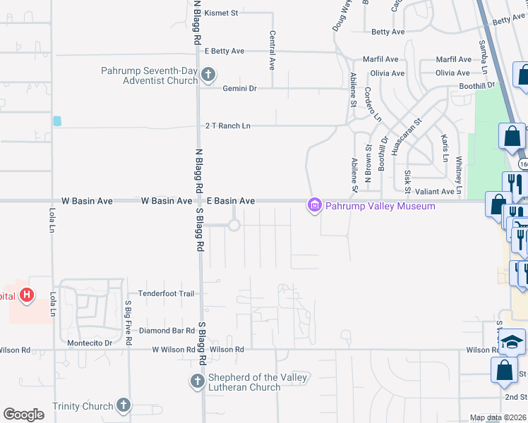 map of restaurants, bars, coffee shops, grocery stores, and more near 31 Weeping Willow Court in Pahrump
