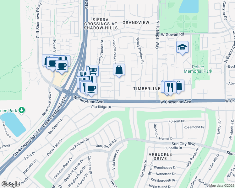 map of restaurants, bars, coffee shops, grocery stores, and more near 3217 Ridgecliff Street in Las Vegas