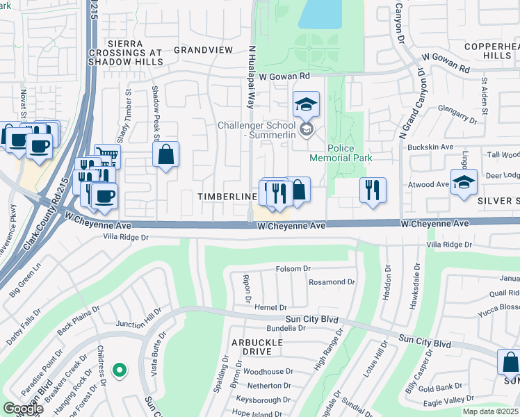 map of restaurants, bars, coffee shops, grocery stores, and more near 10057 Bonterra Avenue in Las Vegas