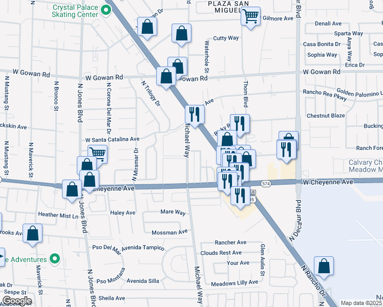 map of restaurants, bars, coffee shops, grocery stores, and more near 3240 North Michael Way in Las Vegas