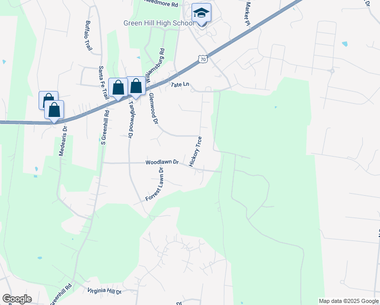 map of restaurants, bars, coffee shops, grocery stores, and more near 103 Hickory Trace in Mt. Juliet