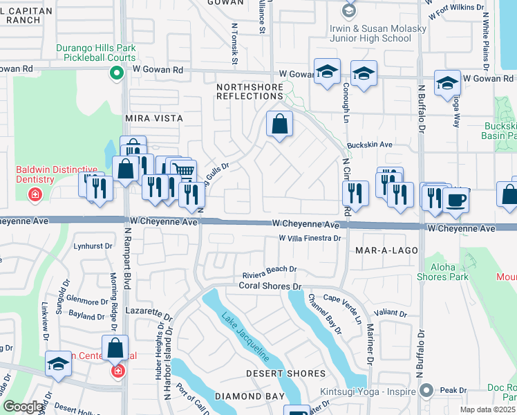 map of restaurants, bars, coffee shops, grocery stores, and more near 3221 Indian Moon Drive in Las Vegas