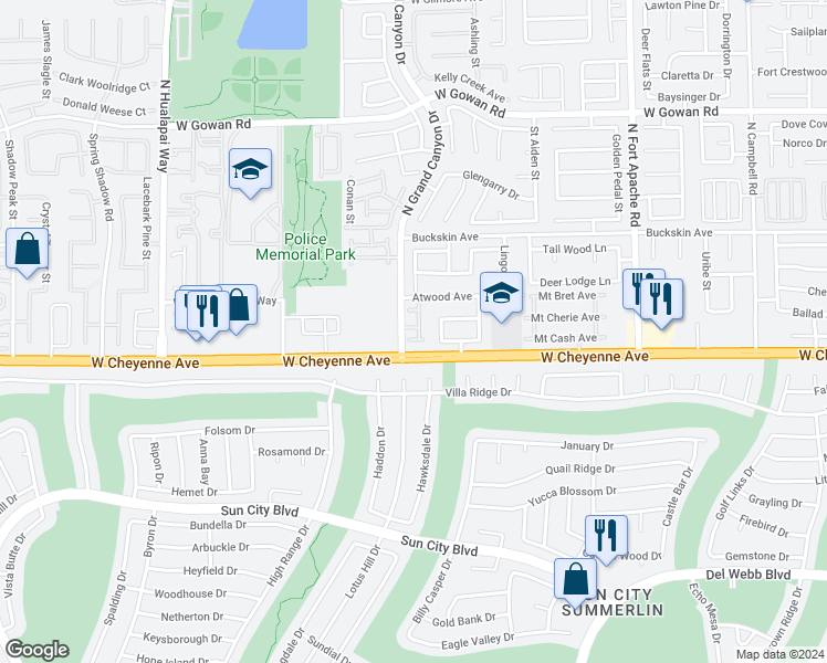 map of restaurants, bars, coffee shops, grocery stores, and more near 3215 Mystic Ridge Court in Las Vegas