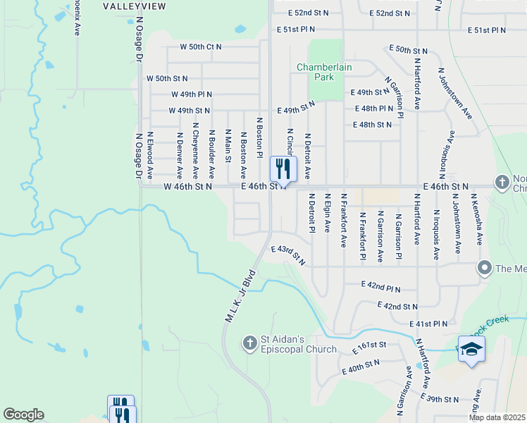 map of restaurants, bars, coffee shops, grocery stores, and more near 4427 North Boston Place in Tulsa