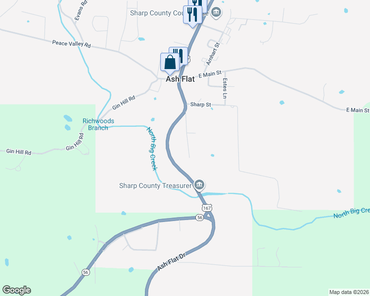 map of restaurants, bars, coffee shops, grocery stores, and more near 71 Tuff Street in Ash Flat