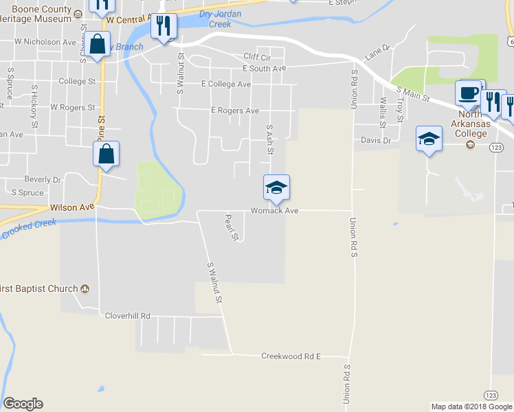 map of restaurants, bars, coffee shops, grocery stores, and more near 503 Womack Avenue in Harrison