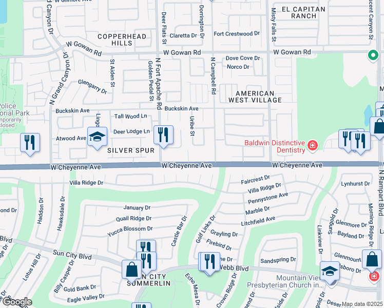 map of restaurants, bars, coffee shops, grocery stores, and more near 9080 West Cheyenne Avenue in Las Vegas
