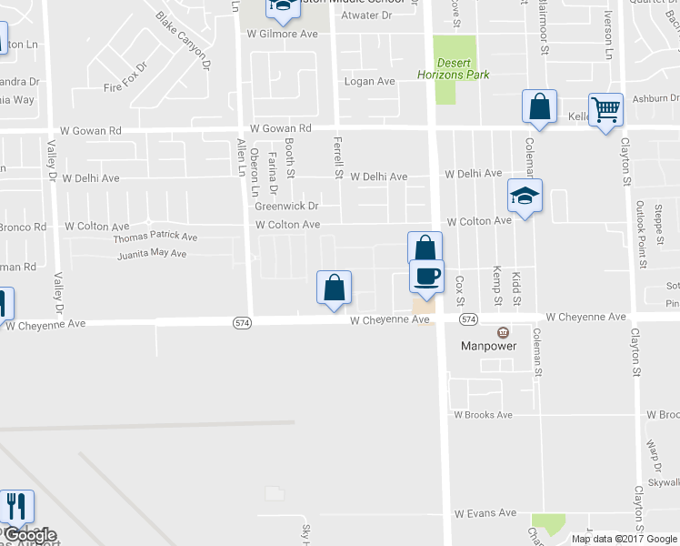 map of restaurants, bars, coffee shops, grocery stores, and more near 3260 Fountain Falls Way in North Las Vegas