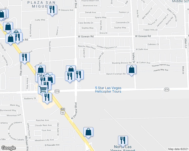 map of restaurants, bars, coffee shops, grocery stores, and more near 3318 North Decatur Boulevard in Las Vegas
