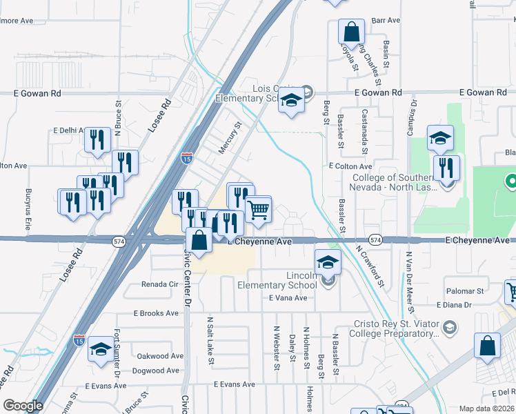 map of restaurants, bars, coffee shops, grocery stores, and more near 3240 North Mary Dee Avenue in North Las Vegas