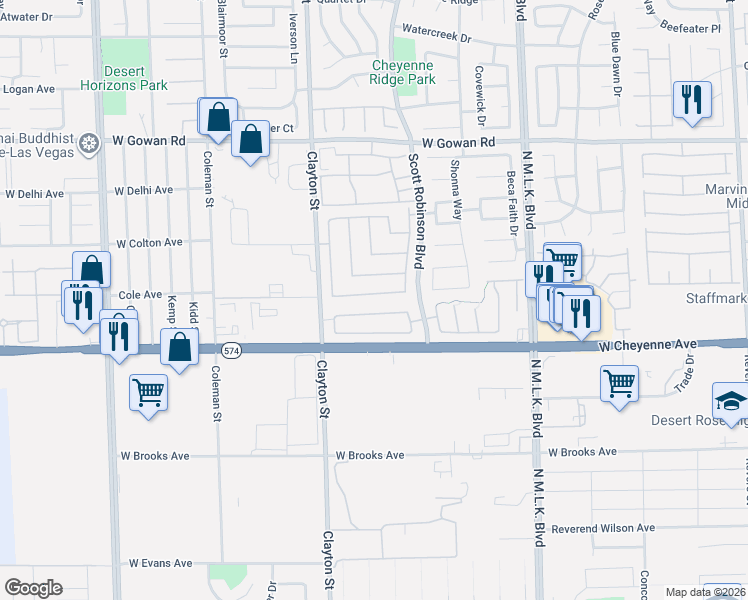 map of restaurants, bars, coffee shops, grocery stores, and more near 1912 Soto Lane in North Las Vegas