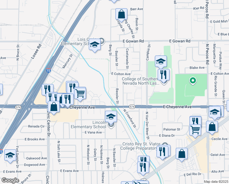 map of restaurants, bars, coffee shops, grocery stores, and more near 2810 Equador Court in North Las Vegas