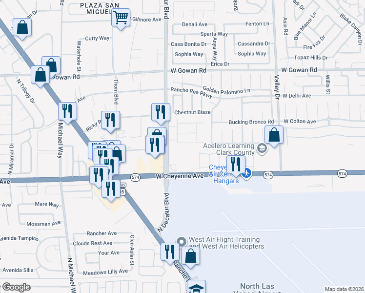 map of restaurants, bars, coffee shops, grocery stores, and more near 3226 North Decatur Boulevard in Las Vegas