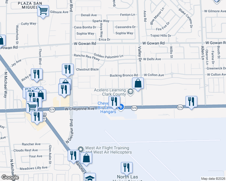 map of restaurants, bars, coffee shops, grocery stores, and more near 4453 Ranch Foreman Rd in North Las Vegas