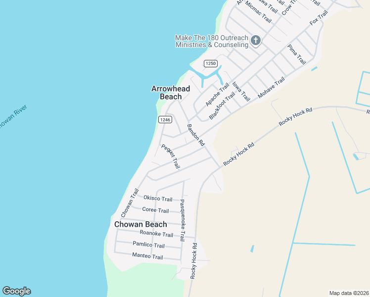 map of restaurants, bars, coffee shops, grocery stores, and more near 111 Potawatomi Trail in Edenton
