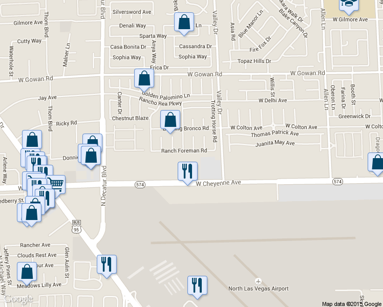 map of restaurants, bars, coffee shops, grocery stores, and more near 4413 Ranch Foreman Road in North Las Vegas