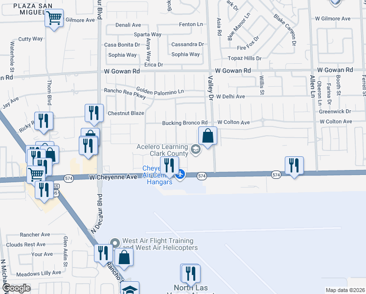 map of restaurants, bars, coffee shops, grocery stores, and more near 4413 Ranch Foreman Road in North Las Vegas