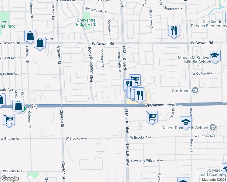 map of restaurants, bars, coffee shops, grocery stores, and more near 3245 Aiken Way in North Las Vegas