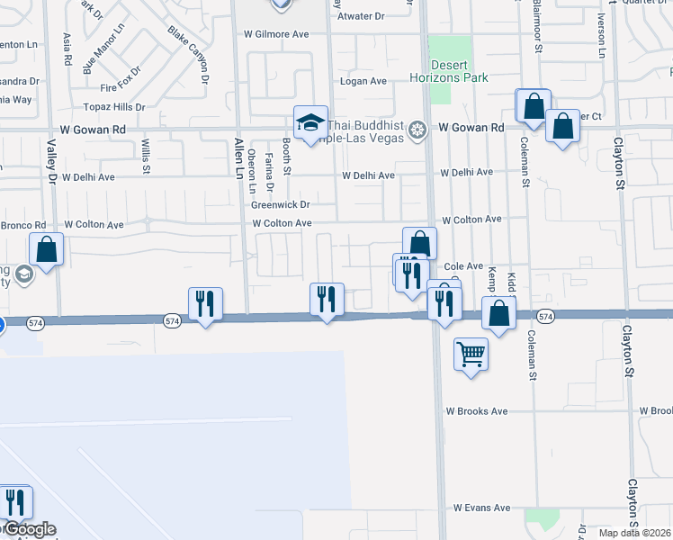 map of restaurants, bars, coffee shops, grocery stores, and more near 3260 Fountain Falls Way in North Las Vegas