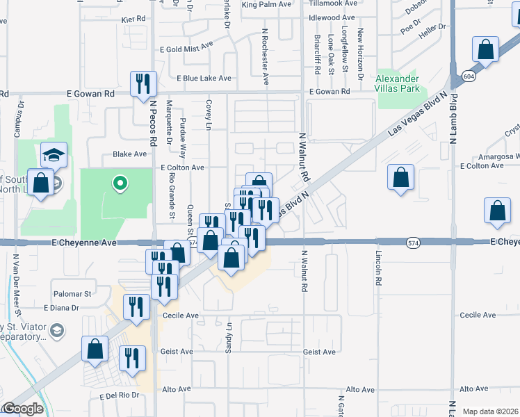 map of restaurants, bars, coffee shops, grocery stores, and more near 3325 Las Vegas Boulevard North in Las Vegas