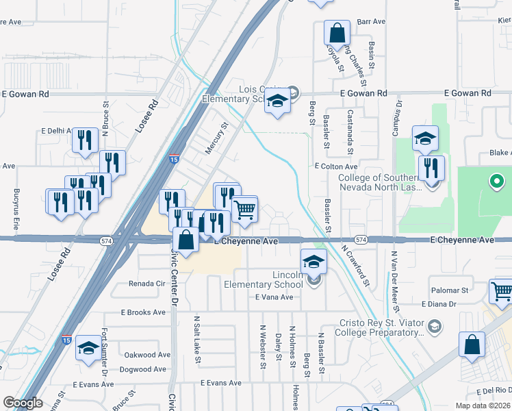 map of restaurants, bars, coffee shops, grocery stores, and more near 3244 Figler Court in North Las Vegas