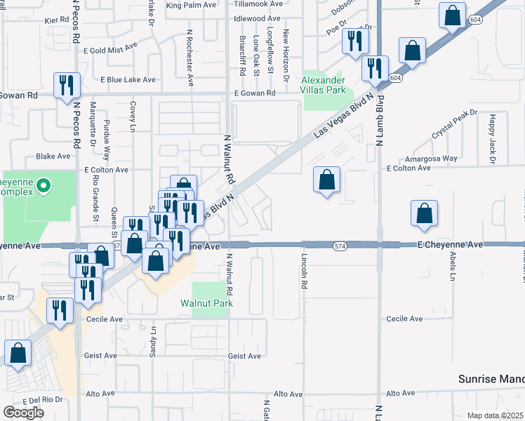map of restaurants, bars, coffee shops, grocery stores, and more near 3440 Las Vegas Boulevard North in Las Vegas