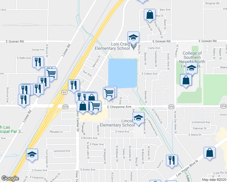 map of restaurants, bars, coffee shops, grocery stores, and more near 3232 Figler Court in North Las Vegas