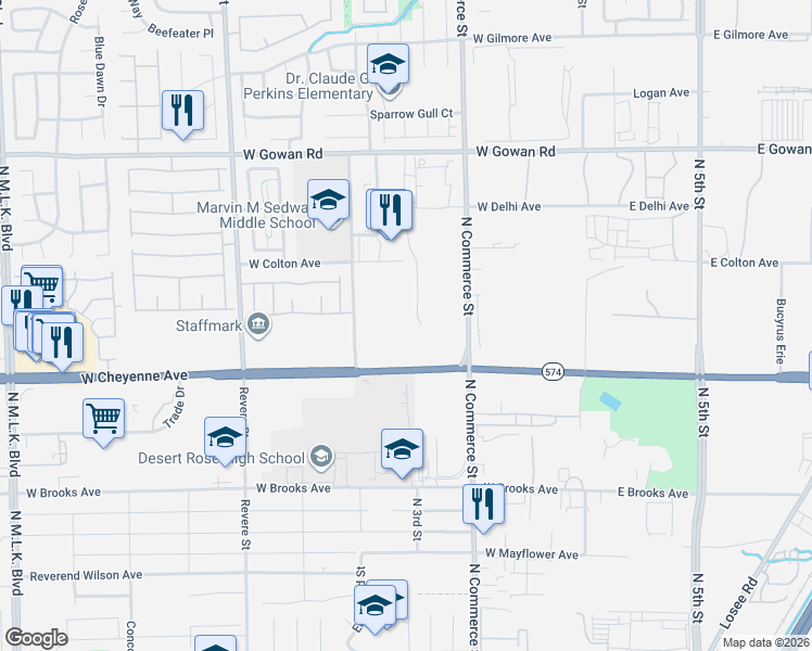 map of restaurants, bars, coffee shops, grocery stores, and more near 380 West Cheyenne Avenue in North Las Vegas