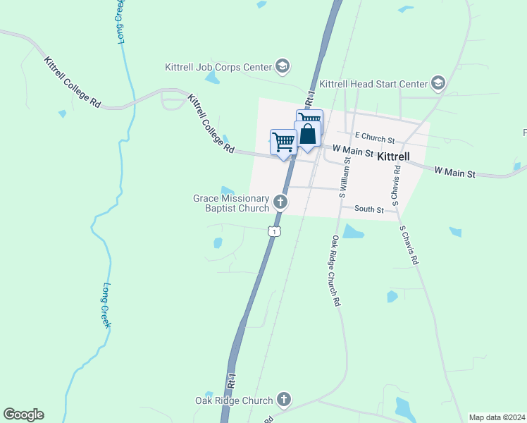 map of restaurants, bars, coffee shops, grocery stores, and more near 4838 U.S. 1 in Kittrell