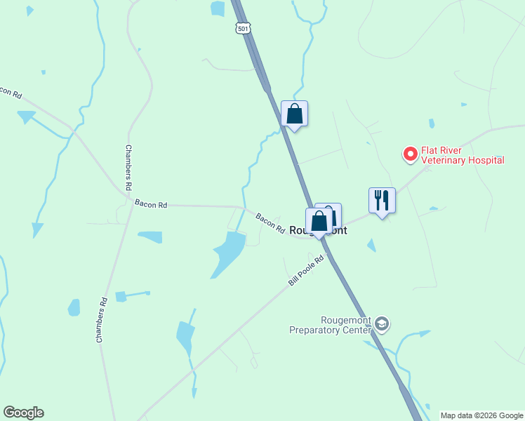 map of restaurants, bars, coffee shops, grocery stores, and more near 216 Bacon Road in Rougemont