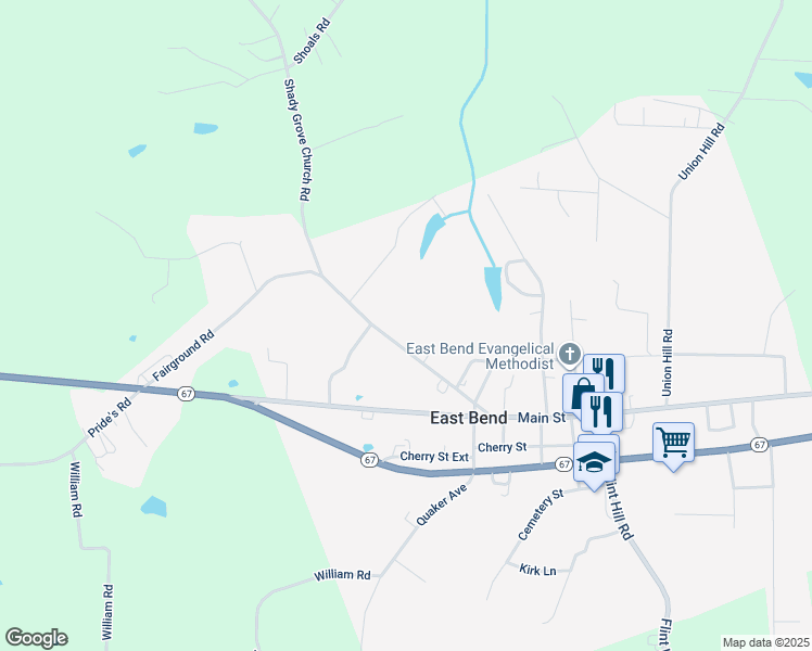 map of restaurants, bars, coffee shops, grocery stores, and more near 236 Fairground Rd in East Bend