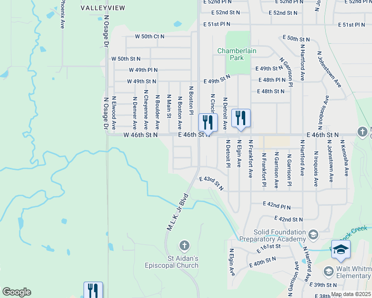 map of restaurants, bars, coffee shops, grocery stores, and more near 26 East 45th Street North in Tulsa