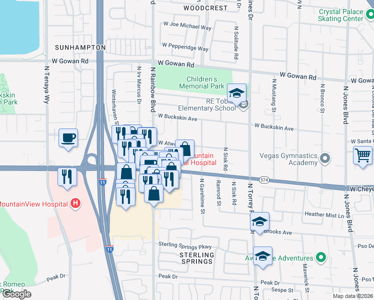 map of restaurants, bars, coffee shops, grocery stores, and more near 3246 North Serene Drive in Las Vegas